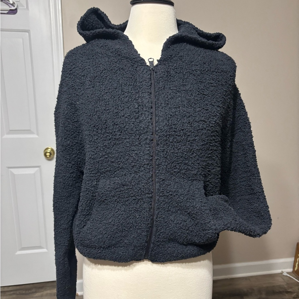 SKIMS Black Sherpa Zip-Up Hoodie